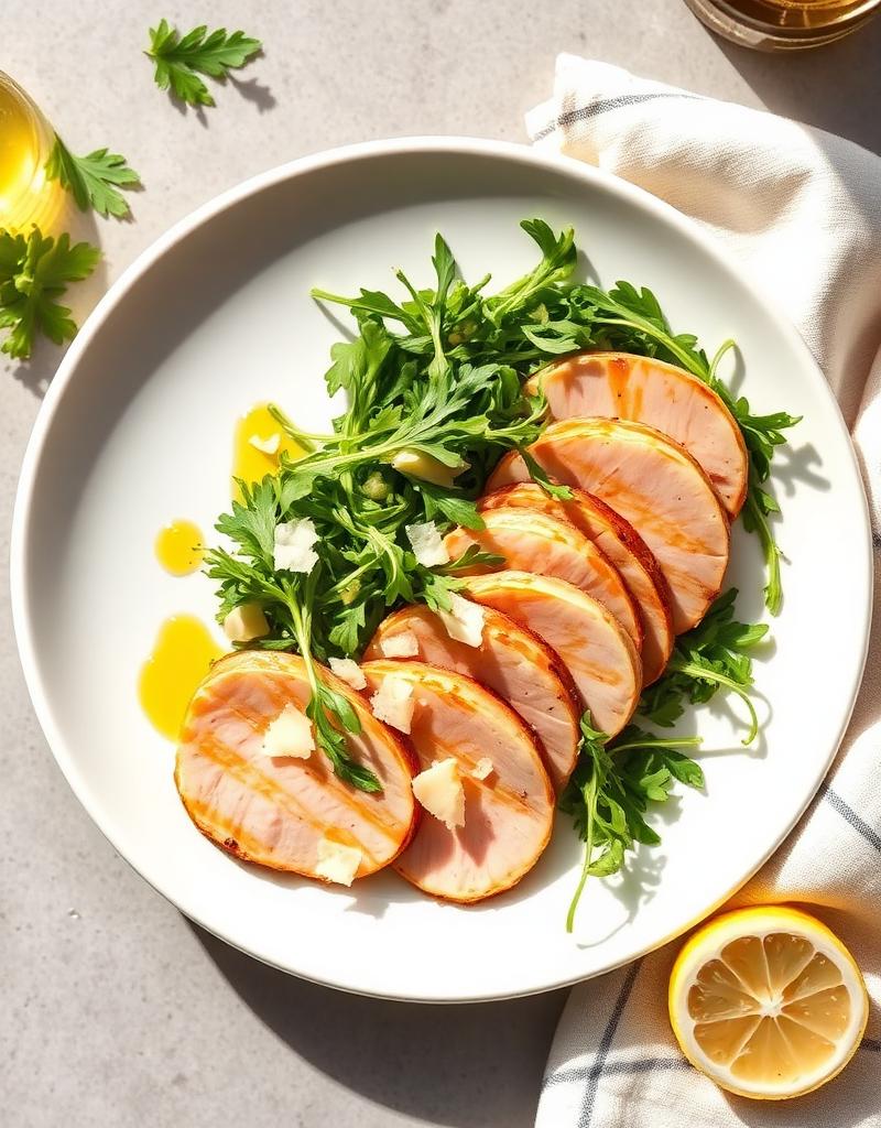 Carpaccio di Tacchino con Rucola, Grana e Olio all'Omega Blend