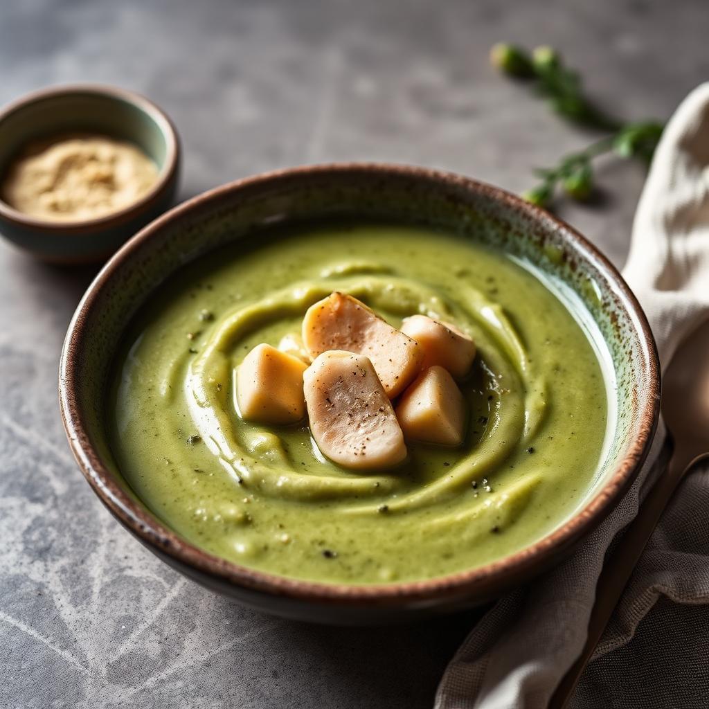 Crema Fredda di Zucchine e Menta con Pollo e Frutta e Verdura
