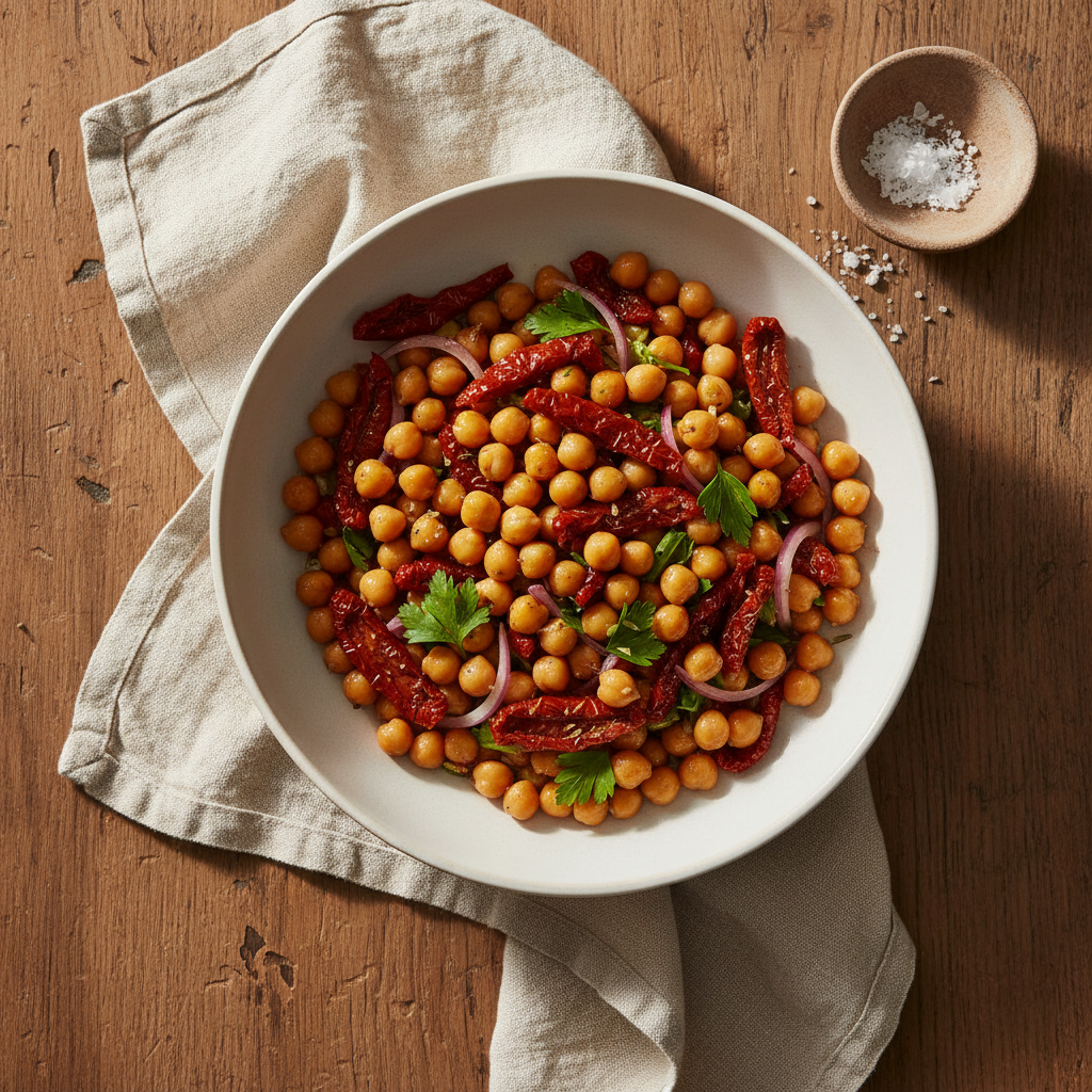 Insalata di Ceci, Pomodori Seccati e Dressing al Vegetable Blend