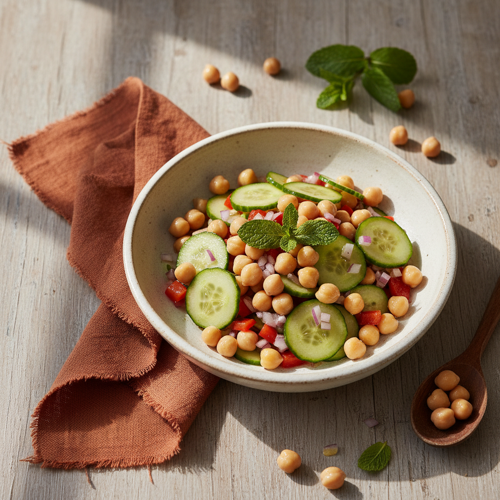 Insalata Saziante di Ceci, Cetrioli e Dressing al Vegetable Blend