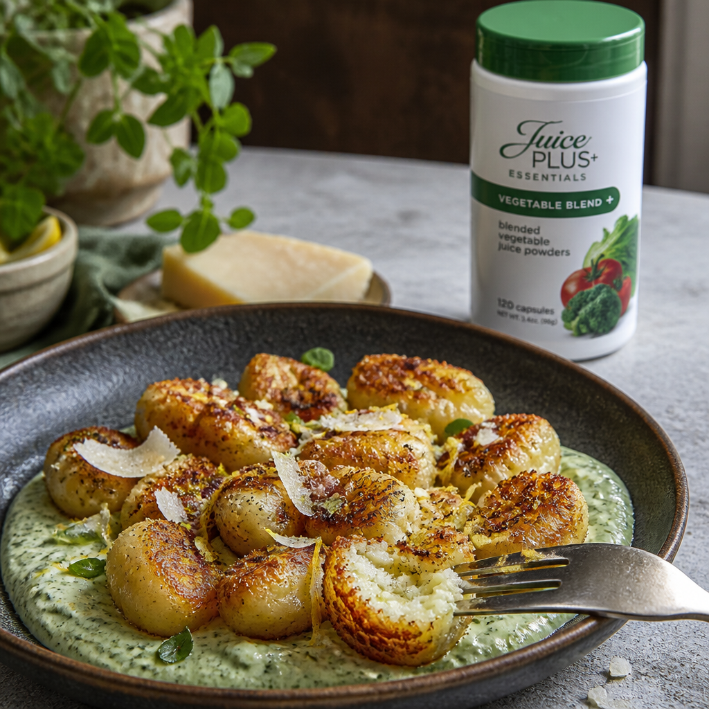 Gnocchi Croccanti Spadellati con Crema Spumosa di Ricotta al Limone e Pepe Nero