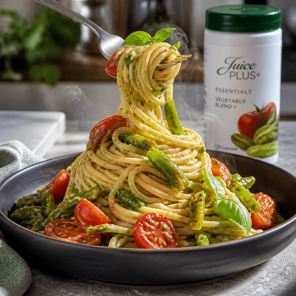 Spaghettata ai Peperoncini Verdi di Fiume e Pomodorini con Cremina Risottata al Pecorino