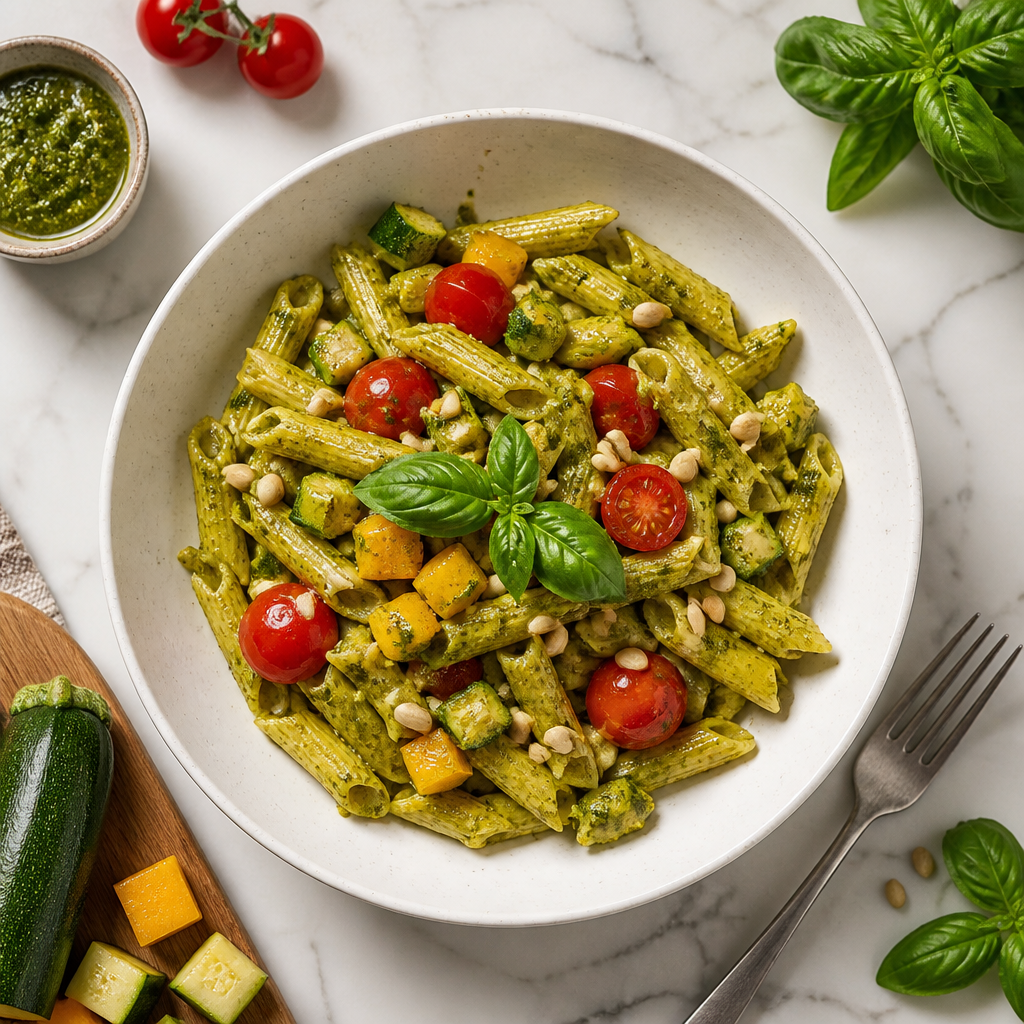 Pasta Integrale al Pesto con Capsule Frutta e Verdura