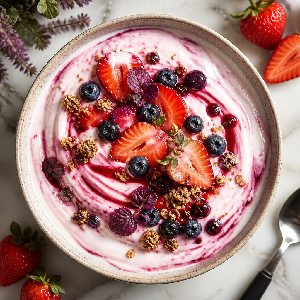 Mousse di Yogurt Greco Freddo alle Fragole ed Antocianine