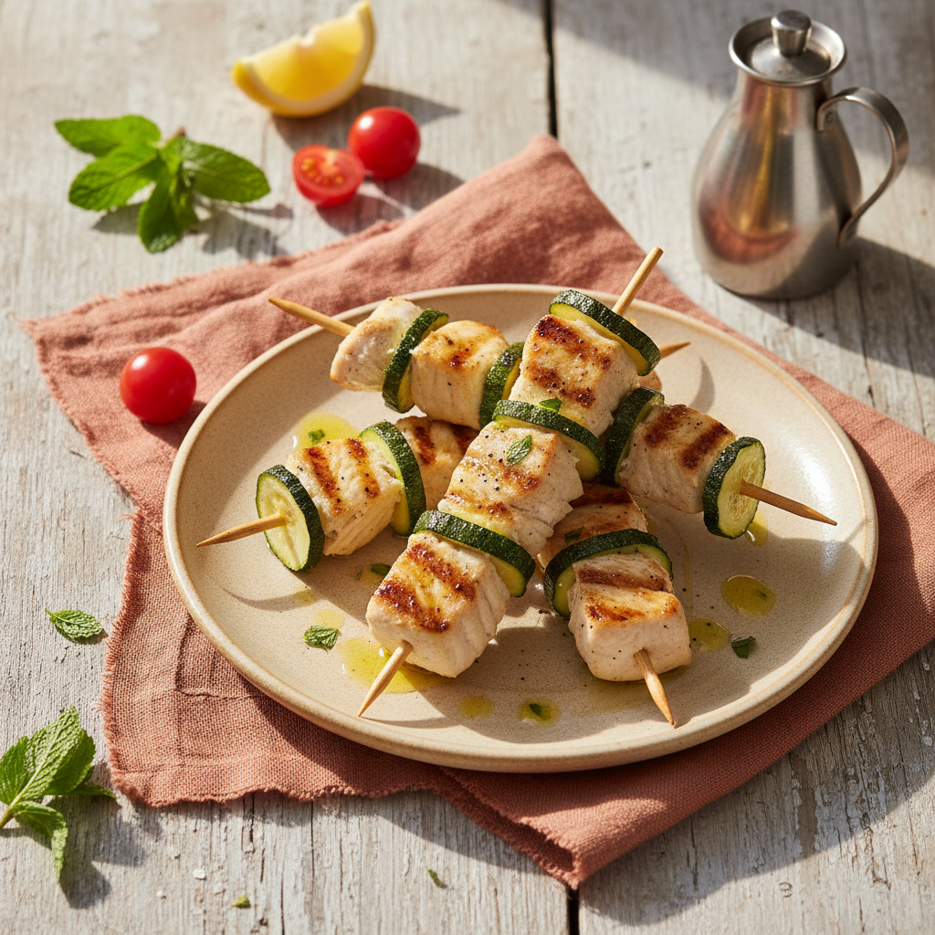 Spiedini Estivi di Pesce Spada, Zucchine e Olio all'Omega Blend