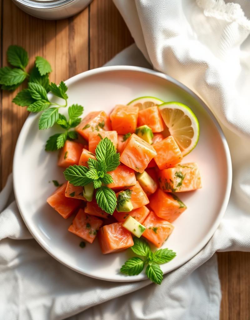 Tartare di Salmone, Avocado, Menta e Omega Blend
